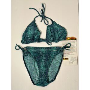Solar Tan Thru 90's DEADSTOCK NWT 2 piece string bikini sz 11/12 blue green